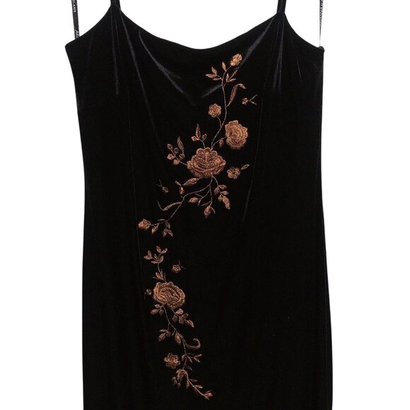 Arianna Black Velvet Copper Rose Embroidery Sleeveless Maxi Dress 14 - Picture 3 of 12